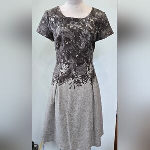 Talbots dress grey wool blend fit&flare black bodice design petite sz 8P